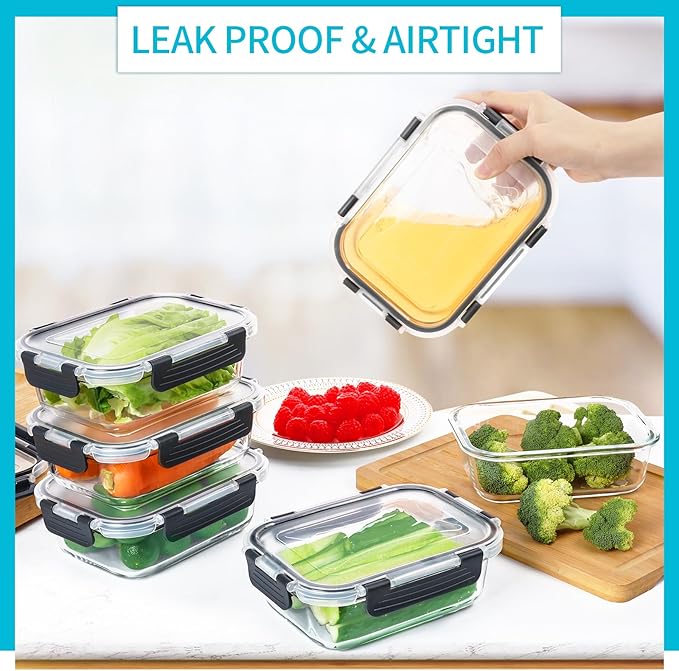 Skroam 10 Pack Glass Meal Prep Containers, 22 OZ Glass Airtight Food Storage - Image 4