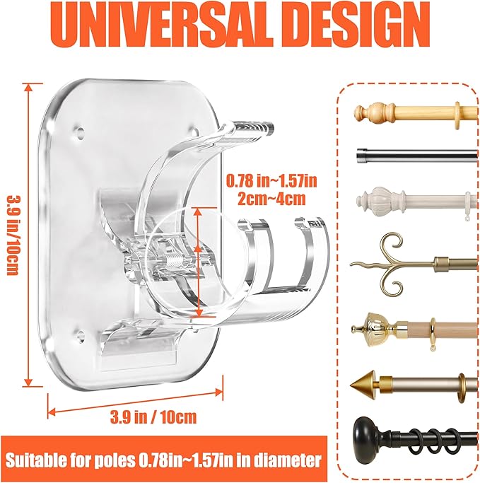 Adhesive Curtain Rods No Drilling Holder, No Drill Curtain Rod Brackets - Image 3