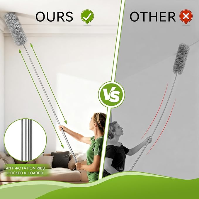 100-inch Duster with Extension Pole, 9-in-1 Cobweb Duster Kit Includes Spider - Image 5