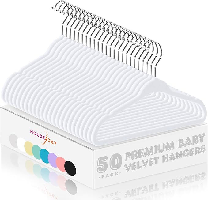 HOUSE DAY 11 Inch Velvet Baby Hangers 50 Pack White, Premium Kids Hangers by HOUSEDAY