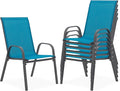 Outdoor Stackable Chairs Set of 6, Stacking Patio Chairs with Textilene Fabric, Outside Furniture for Garden Backyard Balconie Poolside Deck, Blue by Villeston