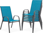 Outdoor Stackable Chairs Set of 6, Stacking Patio Chairs with Textilene Fabric, Outside Furniture for Garden Backyard Balconie Poolside Deck, Blue by Villeston