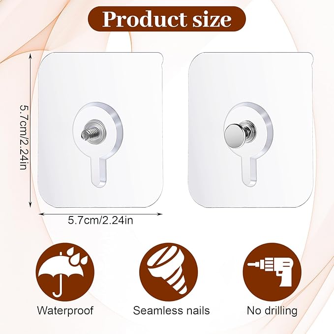 20Pcs Heavy Duty Self Adhesive Hooks, No-Trace Sticker Frame Hangers Without - Image 2