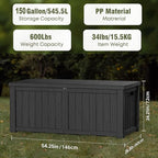 150 Gallon Outdoor Deck Box, Lockable Waterproof Outdoor Storage Boxes For Garden Tools,Indoor Cushions,Accessories Outside Storage Resin Weatherproof Container(Black) - Image 4