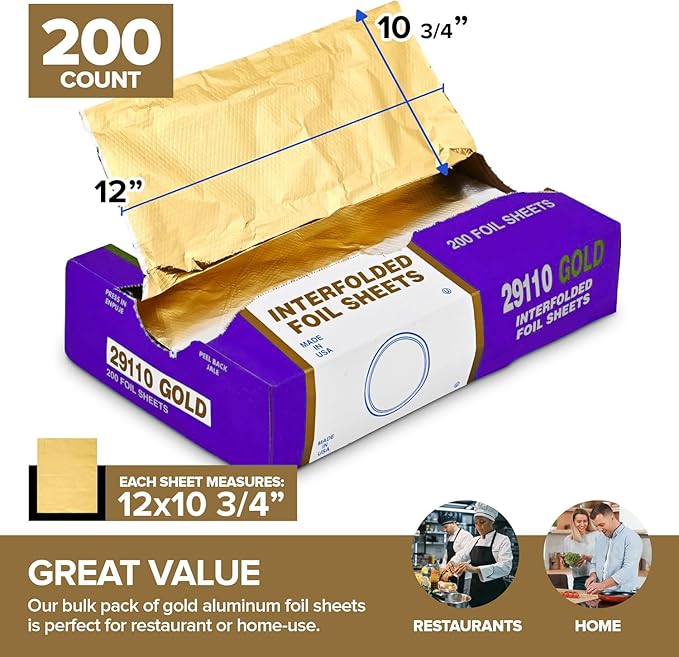 200 Count Pre-Cut Deli Gold Aluminum Foil - Image 2