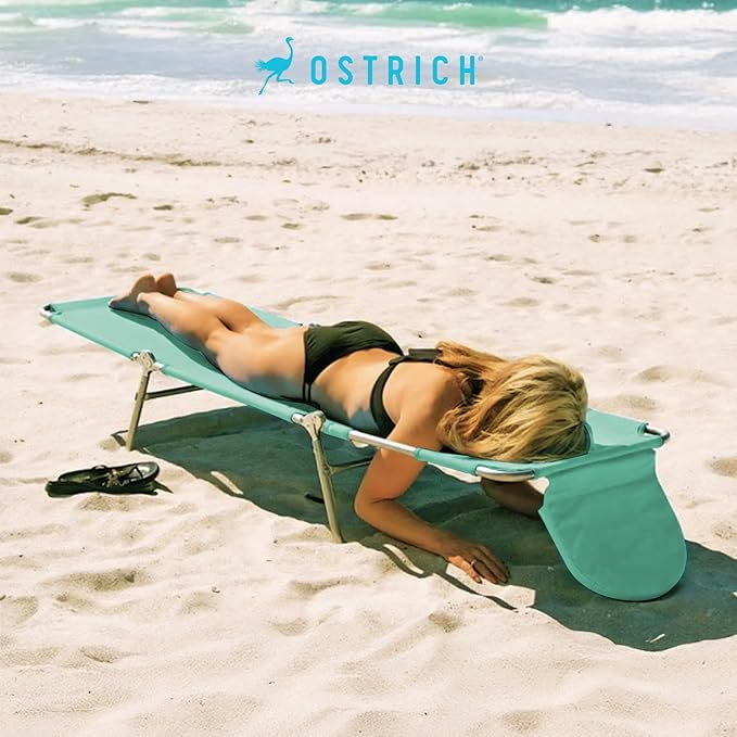 Ostrich 4-Position Outdoor Chaise Lounge w/Face Cushion & Arm Holes, Teal - Lightweight Folding Lounger w/Adjustable Reclining Backrest, Portable w/Carry Strap, 250 lb Weight Capacity - Image 8