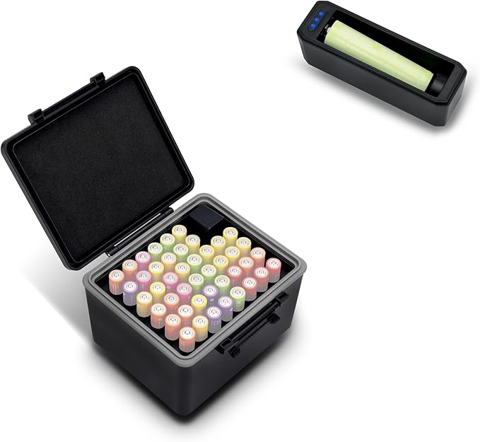 JJC AAA Battery Hard Case with Detachable Tester Checker, 44 Slots AAA Battery by JJC