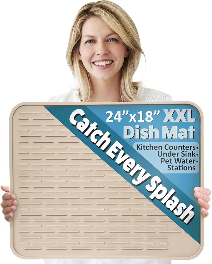 XXL Silicone Dish Drying Mat for Kitchen Counter or Under Sink, Waterproof Pet by LISH