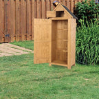 Outvita Outdoor Storage Cabinet, 70in Wooden Vertical Garden Tools Shed, Patio Storage Organizer with Latch & Waterproof Roof for Yard Deck Lawn Farmland Equipment(Natural) - Image 7