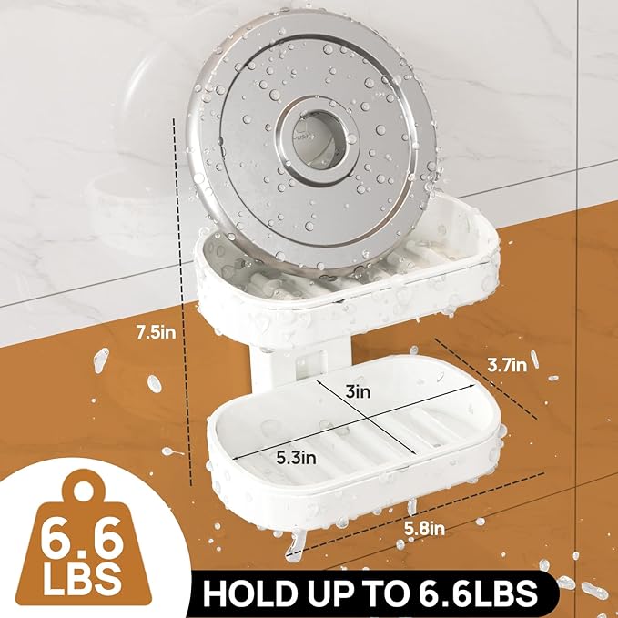 LEVERLOC Soap Dish Holder for Shower Double Layer Suction Cup Wall Mounted - Image 5