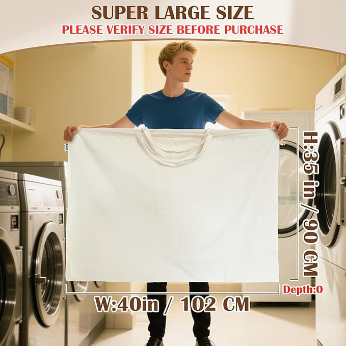 Canvas Laundry Bag 40"W x 35"H, Thick Laundry Bag - Image 3
