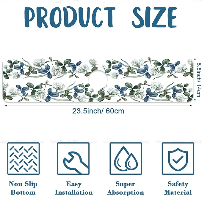 Watercolor Garland Flower Kitchen Sink Splash Guard Faucet Mat Clover Leaves - Image 2