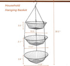 3-Tier Wire Fruit Hanging Basket 2 Packs, non-Punching Wall Hanging Storage - Image 3