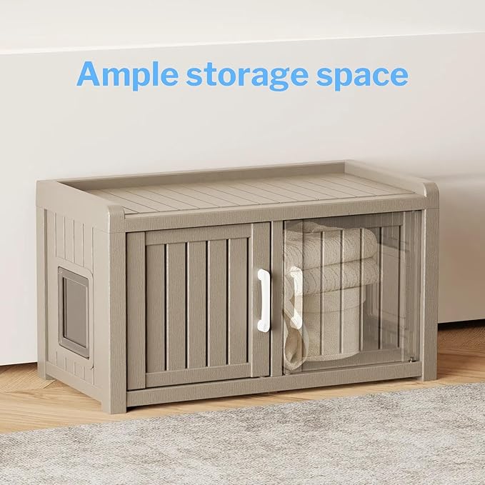 2 Doors Shoe Storage Bench - 2 Side Door Hidden Furniture Cabinet with Storage, Waterproof Entryway Bench with Seat for Indoor Outdoor, End of Bed Footrest Stool for Bedroom, Hallway, Grey - Image 5