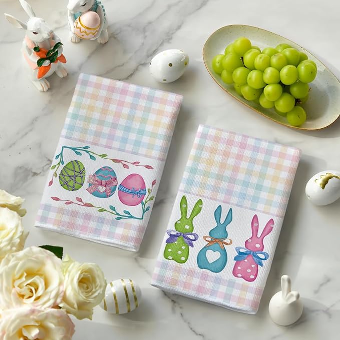 Artoid Mode Colorful Stripe Rabbit Bunny Eggs Easter Kitchen Towels Dish Towels - Image 3