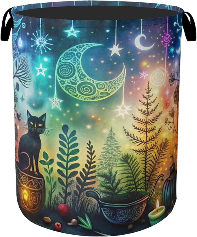Gothic Black Cat Halloween Laundry Basket by Gearsly