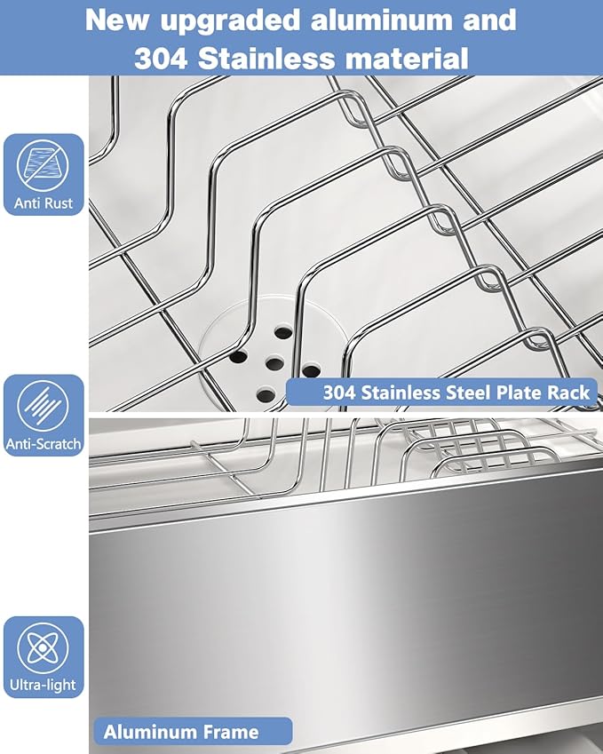Dish Drying Rack, Thicker Premium Aluminum Frame and 304 Stainless Steel Plate - Image 2