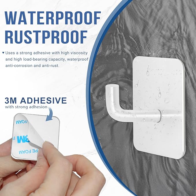 Adhesive Hooks for Bathrooms, 4 Piece Towel Hooks for Hanging Hat Robe Coat - Image 4