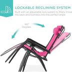 Best Choice Products 30” Wide Folding Zero Gravity Outdoor Recliner Patio Lounge Chair w/Adjustable Canopy Shade, Headrest, Side Accessory Tray - Hot Pink/Black - Image 6