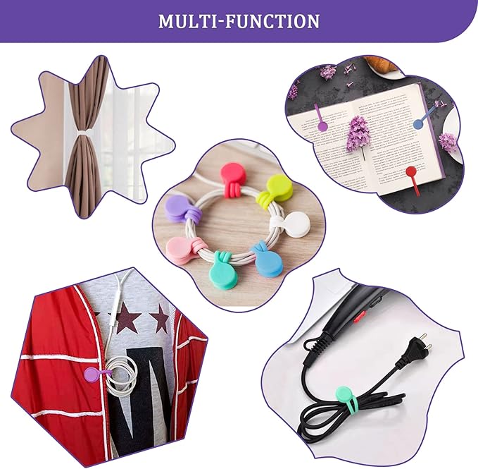 Motiloo 8 Colors-48 Pack Reusable Magnetic Cable Ties Silicone Magnetic Cable - Image 6