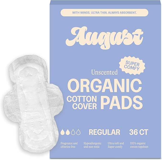 August Regular Cotton Menstrual Pads, Hypoallergenic Sanitary Napkins by August