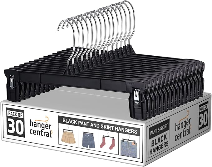 Hanger Central 30 Pack Pants Hangers – 12 Inch Slim Plastic Clothes Hangers by HangerCentral