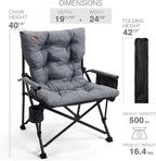 EVER ADVANCED Padded Oversized Folding Camping Chair for Adults, Heavy Duty Lawn Chair with Side Pockets, Portable Collapsible Quad Chair for Outside, Support Up to 500lbs, Grey 2Pack - Image 7
