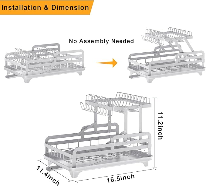 Dish Drying Rack Without Installation 2 Tier Metal Dish Racks - Image 3