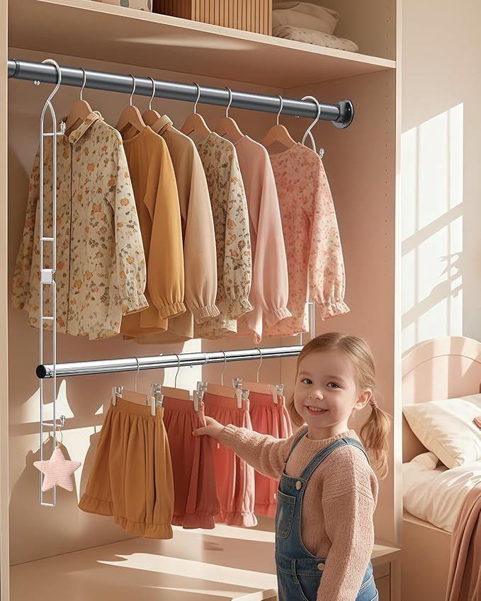 Hanging Closet Rod Stainless Steel, 1 Pack Adjustable Height & Width Closet Rod - Image 7