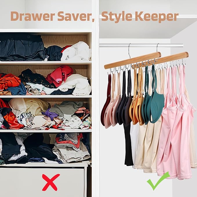 2 Pack Bra Hanger for Closet Organizer, Premium Wooden Tank Top Hangers - Image 4