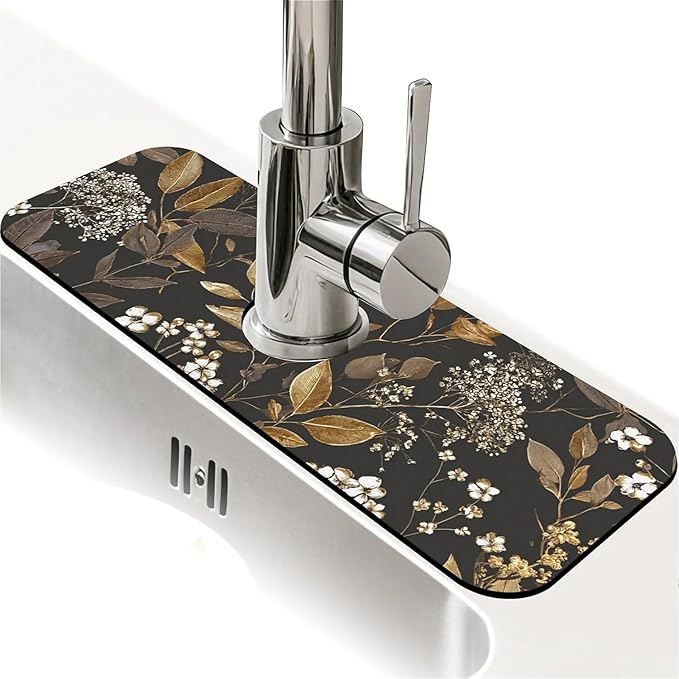 Kitchen Sink Splash Guard，small-flowers and leaves- Faucet Mat Sink by ZHUZHISHAN