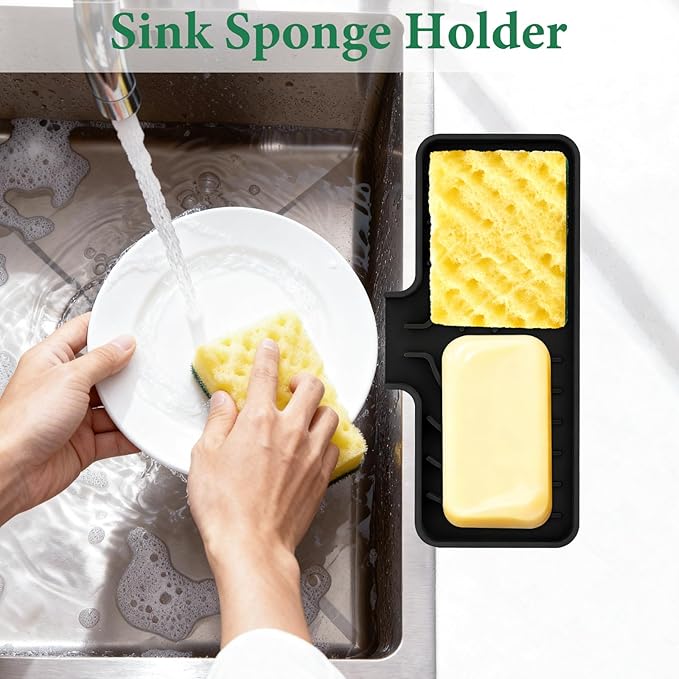 GUUKIN Sponge Holder for Kitchen Sink, 9.8"×4.9" Silicone Dish Drying Mat - Image 3
