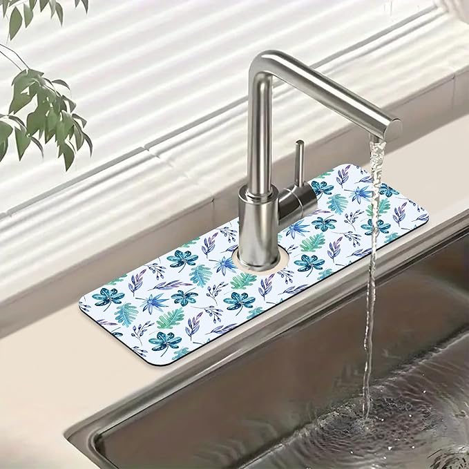 Watercolor Leaves Sink Splash Guard Faucet Mat Tropical Leaves Super Absorbent by Unknown