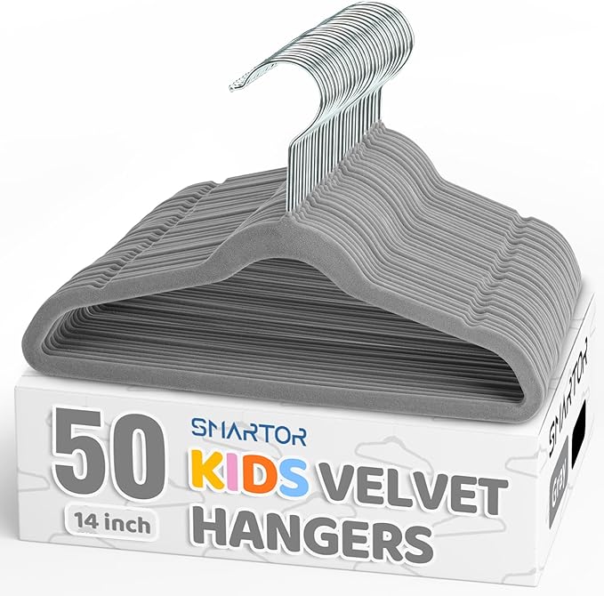 Smartor Premium 14 Inch Kids Hangers 50 Pack, Non Slip, Space Saving Felt by Smartor