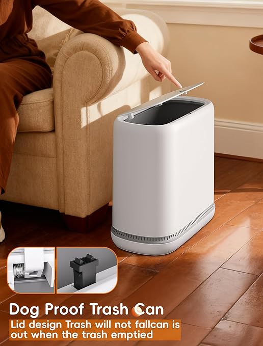 Bathroom Trash Can with Lid, Slim 3.3 Gallon Vacuum adsorption Garbage Bin - Image 4