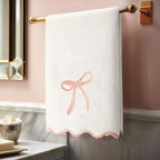 2 Pcs White Pink Scalloped Hand Towels - Image 5