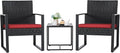 Flamaker 3 Pieces Wicker Patio Furniture Outdoor Modern Rattan Chair Conversation Sets with Coffee Table for Yard and Bistro (Red) by Flamaker