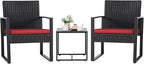 Flamaker 3 Pieces Wicker Patio Furniture Outdoor Modern Rattan Chair Conversation Sets with Coffee Table for Yard and Bistro (Red) by Flamaker