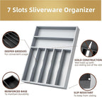 Silverware Organizer 13 Inch Gray Bamboo Kitchen Drawer Organizer 7 Slots - Image 4
