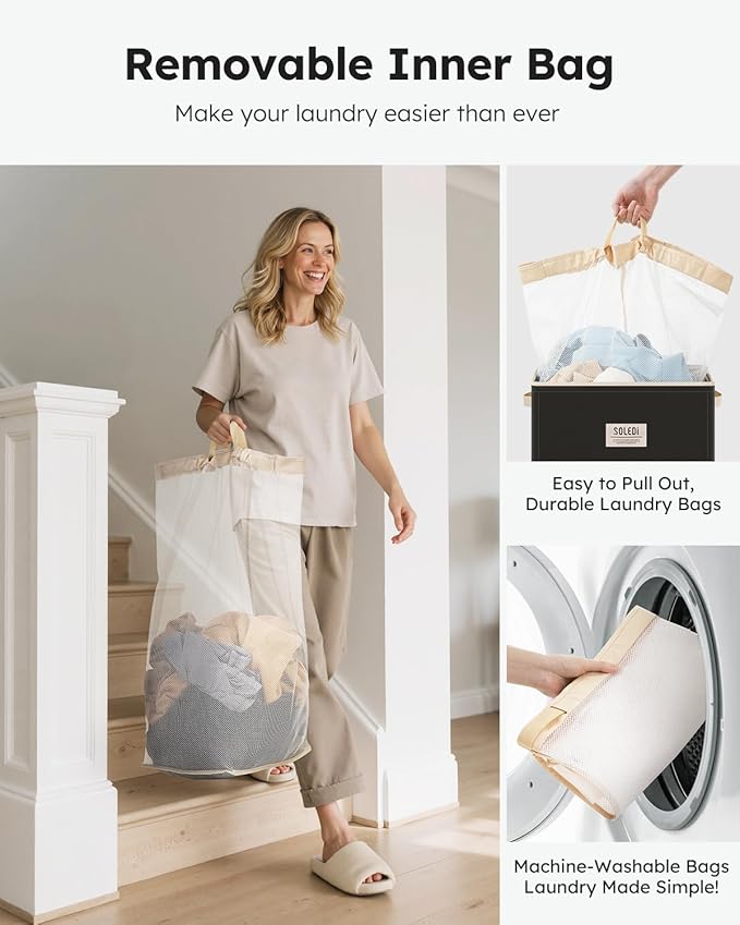 SOLEDI Laundry Hamper with Lid 100L Large & Tall Collapsible Laundry Basket - Image 4