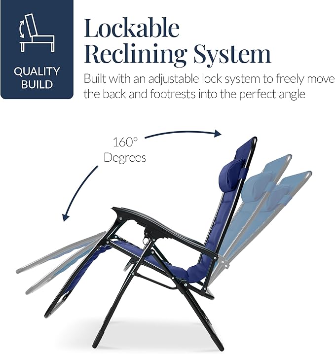 Best Choice Products Oversized Padded Zero Gravity Chair, Folding Outdoor Patio Recliner, XL Anti Gravity Lounger for Backyard w/Headrest, Cup Holder, Side Tray, Polyester Mesh - Cobalt Blue - Image 7