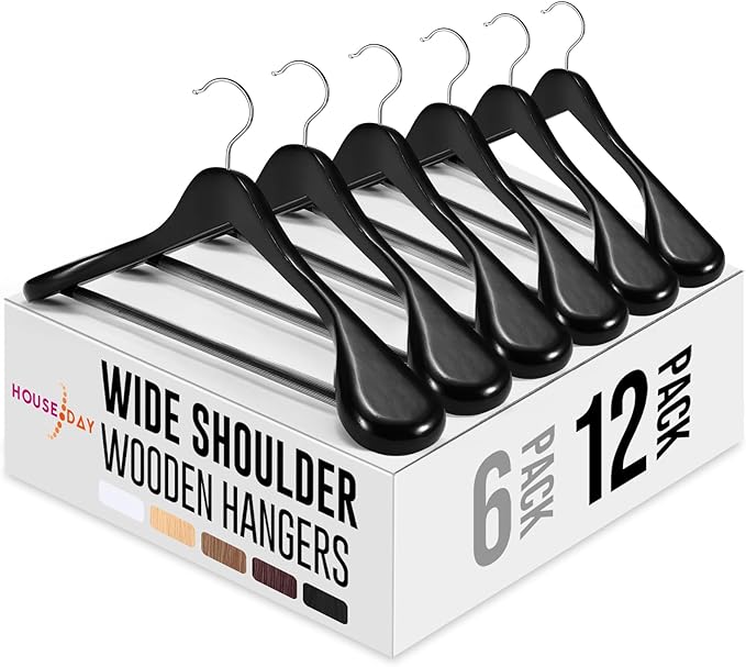 HOUSE DAY Wide Shoulder Wooden Hangers 12 Pack, Wood Suit Hangers by HOUSEDAY