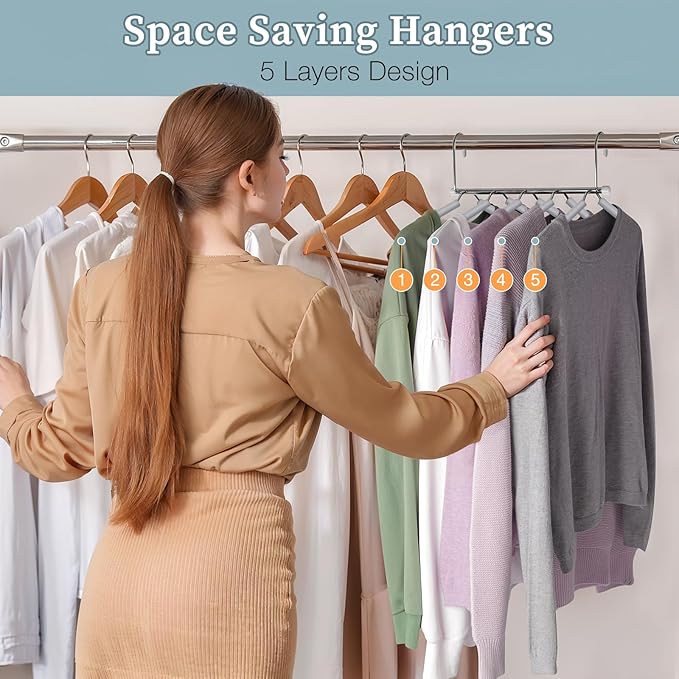 Clothes Hangers Space Saving Shirt Organizer, Non Slip Multi Shirt Hangers - Image 4