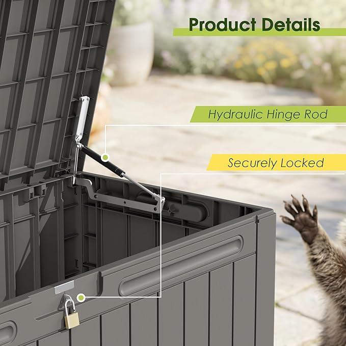 Devoko 100 Gallon Outdoor Storage Box, Waterproof Resin Deck Box for Patio Furniture, Lockable Container for Garden Cushions & Pool Supplies (Light Brown, 100 Gallon) - Image 7