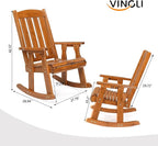 VINGLI Outdoor Rocking Chair Set of 2, Heavy Duty 600 LBS Wooden Rocking Chair with Comfortable Backrest, Weatherproof Rocker with Ergonomic Design, Suit for Patio, Garden, Yard, Teak - Image 3