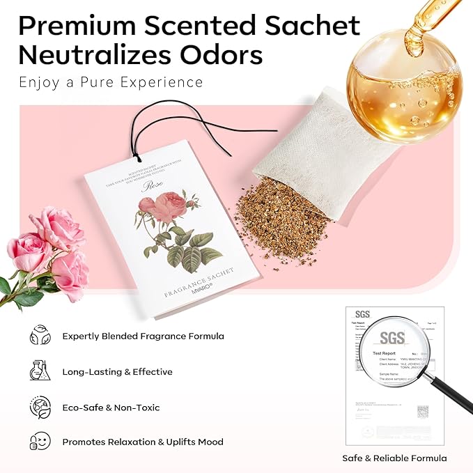 MYARO 12 Pcs Rose Scented Sachets Long Lasting Room Air Freshener Odor - Image 4
