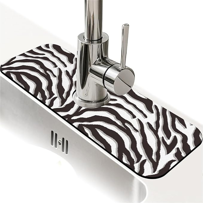 Kitchen Sink Splash Guard，Black-white checkered- Faucet Mat Sink Gadgets-Super by ZHUZHISHAN