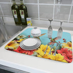 Kawani Spring Hummingbirds Floral Dish Drying Mat - Image 6