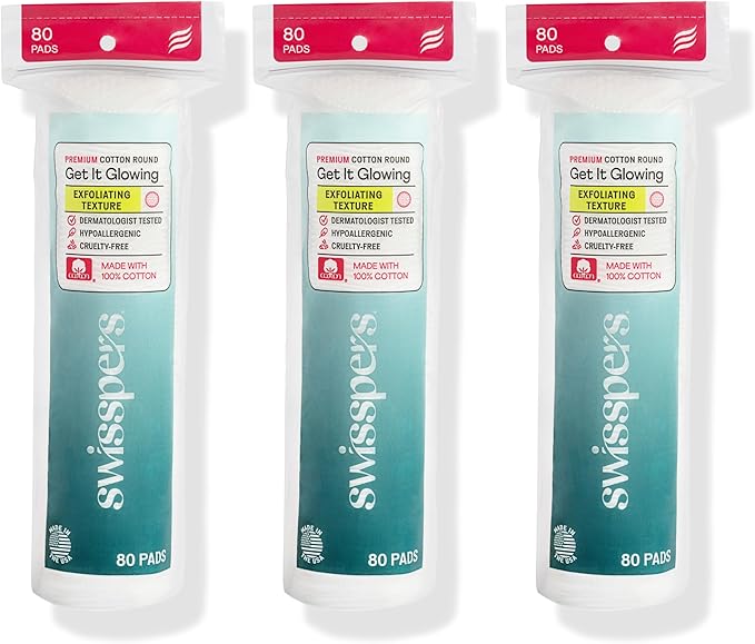 Swisspers Premium Exfoliating Cotton Rounds – 80 Count – 100% Pure Cotton by Swisspers