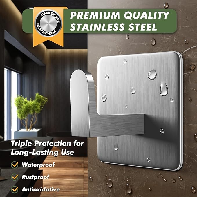 Auxmir Adhesive Hooks 15lb Towel Hooks, 5 Pack No Drilling Damage Free Wall - Image 3